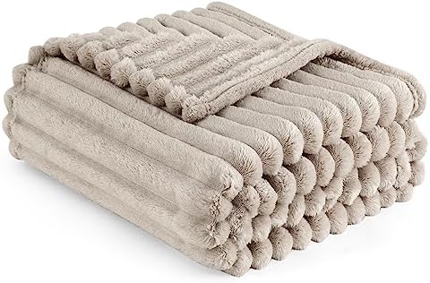 Bedsure Throw Blanket for Couch - GentleSoft Cozy Soft Blankets for Women, Cute Small Fleece Throws for Girls, Linen, 50x70 Inches