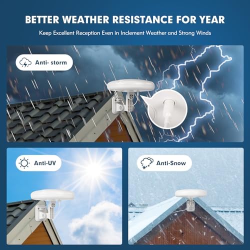1byone Outdoor TV Antenna 360° Omni-Directional Reception Long 100+ Miles Range Enhance VHF&UHF 4K Ready HDTV Antenna with Added Stability for Outdoor/Attic/RV Use - 39ft RG6 Coax Cable