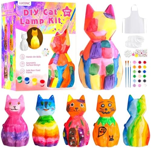 lucdnc Paint Your Own Cat Lamp Kit DIY Night Light Arts & Crafts Supplies Painting Kits for Kids Birthday Easter Christmas Gifts Stocking Stuffer Toys for Teens Girls Boys Ages 3-12+
