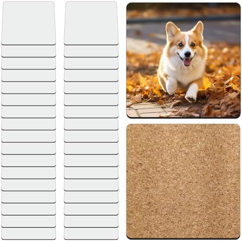 36 Pcs Sublimation Square Coaster Blanks Bulk with Cork Back MDF Heat Transfer Wood Cork Coasters Product Blank Iteam 3.86x3.86 Inch