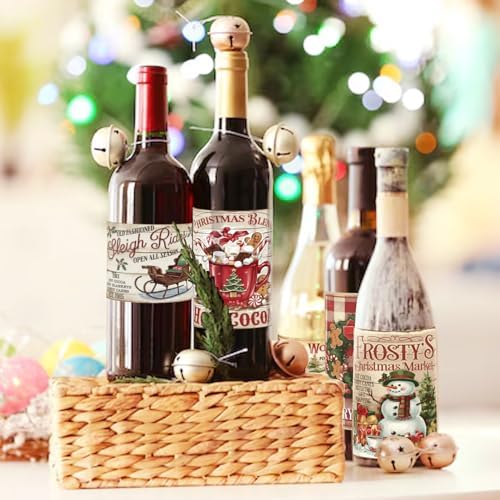 44pcs Vintage Christmas Bottle Stickers Labels Santa Pine Tree Snowman Xmas Stickers Winter Holiday Labels for Wine Bottle Gift Bag Card Making Christmas Party Supplies Decoration(retro44)