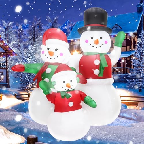 5 Ft Christmas Inflatables Snowman Family Outdoor Decoration with Built in LED Lights Blow ups Christmas Snowman Decoration, Xmas Inflatable Decor for Lawn Garden Yard and Holiday Party