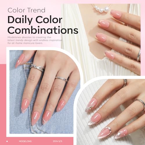 modelones Builder Nail Gel, 2 Pcs Clear and Rose Nude Pink Gel Builder for Nail Thickening Apex Building 8-in-One Rubber Base Gel Polish Nail Strengthener Extend Gel LED Nail Lamp Cured Hard Gel 10 ml