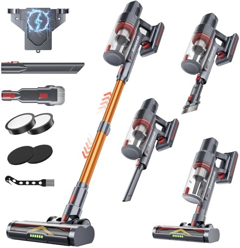 Cordless Vacuum Cleaner, 75Mins/48KPa/580W Self-Standing Vacuum Cleaners for Home, with Anti-Static&Anti-Tangle Brush, LED Touch Screen, Stick Vacuum for Carpets, Pet Hair, Hardwood Floors