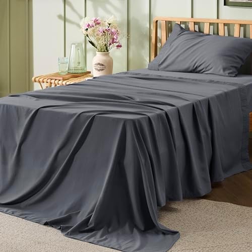 Bedsure Twin Sheets Set - 3 Pieces Soft Twin Bed Sheets - Breathable & Cooling - Hotel Luxury - Easy Care Polyester Microfiber Bedding for Women, Men, Grey
