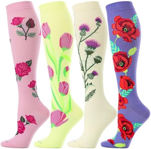 Floral Compression Socks for Women 20-30mmHg Knee High, Best for Ladies, Nurses, Pregnancy, Travel