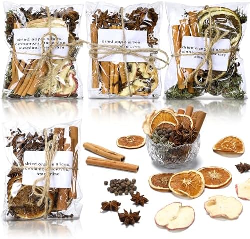 4 Pcs Christmas Stovetop Potpourri Xmas Simmer Pot Kit Dried Orange Apple Pieces Potpourri Simmer Pot Room Air Freshener Sachet Botanical Bowl Filler Gift Decor for Holiday Xmas Decor