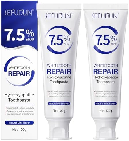 Hydroxyapatite Toothpaste 7.5%, 2 Pack Nano Hydroxyapatite Toothpaste for Enamel Protection, Tooth Strengthening, Fresh Mint,Daily Use for Sensitive Teeth and Oral Health Support