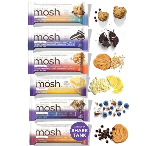 MOSH Variety Pack Protein Bars, 6 Count, High Protein, Low Carb, Gluten Free, Keto Friendly, Healthy Snack with Ashwagandha, Lion's Mane, and CollagenGET 20% OFF STOREWIDE!