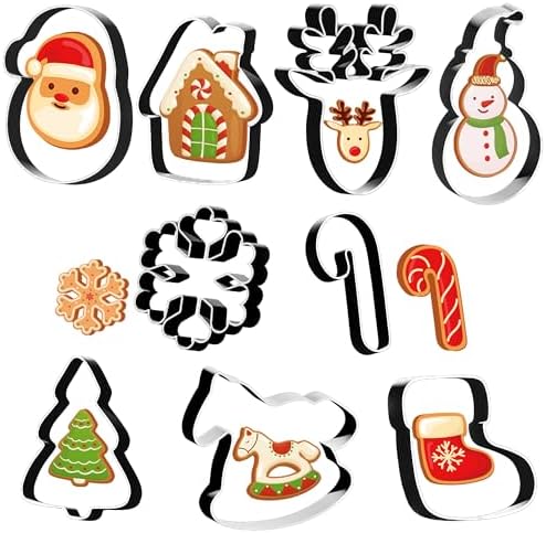 Christmas Cookie Cutters - 9 PCS Christmas Party Favors Decorations Kit Shaped in Santa Snowman Cane Candy |Stainless Steel Navidad Stroking Stuffers Food Gingerbread Baking Press Supplies for Kitchen
