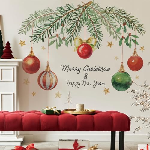 Merry Christmas Wall Decals Happy New Year Wall Stickers Removable Light Ball Wall Decals Decor for Xmas Holiday Party Supplies Home Decor