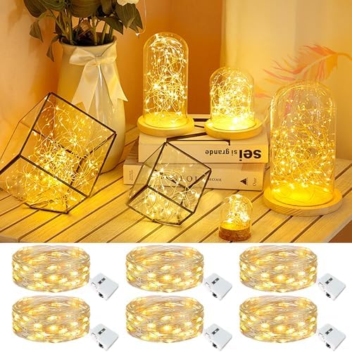 kolpop 6 Pack LED Fairy Lights Battery Operated, Mini Twinkle String Lights Battery Powered Waterproof for Christmas Mason Jars Party