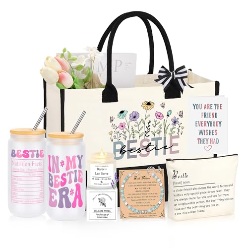 Best Friend Bestie Birthday Gifts for Women, Friendship Gifts for Best Friend Woman, Christmas Mothers Day Valentines Bestie Best Friends Ideas Gifts Basket Set of 6