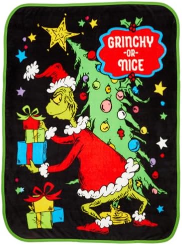 Franco Collectibles Dr. Seuss The Grinch Holiday Christmas Bedding Super Plush Cozy Throw, 46 in x 60 in, (Officially Licensed Product)