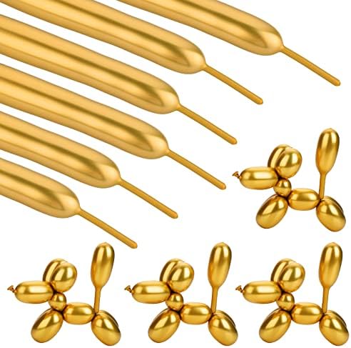 50 Pcs 260 Long Metallic Gold Latex Modeling Twisting Balloons for Birthday, Wedding, Engagement, Anniversary, Christmas, Festival Party Decoration
