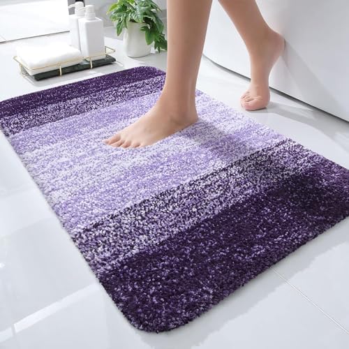 OLANLY Bathroom Rugs Mat 24x16, Extra Soft Absorbent Microfiber Bath Rugs, Rubber Backing, Quick Dry, Machine Washable Bath Mats for Bathroom Floor, Tub, Shower and Home Decor Accessories, Violet