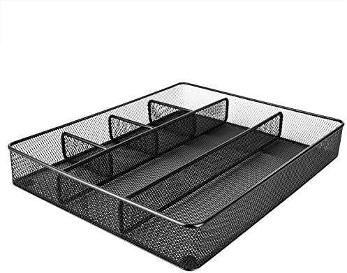 Amazon Basics Desk Drawer Organizer for Office and Home, Metal Mesh, Anti-Slip, 6 Compartments, Black