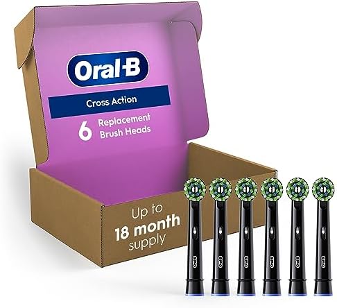 Oral-B Cross Action Replacement Brush Heads for an Oral-B Electric Toothbrush, Pack of 6, Black