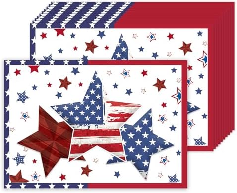 50 PCS Disposable Paper Placemats 4th of July Memorial Day Place mats,11x16 inch Patriotic Freedom Stars Table Mats for Holiday Indoor Outdoor Party Kitchen Dining Table Decorations (B)