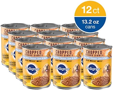 PEDIGREE CHOPPED GROUND DINNER Adult Canned Soft Wet Dog Food Combo with Chicken, Liver & Beef, 13.2 oz. Cans (Pack of 12)