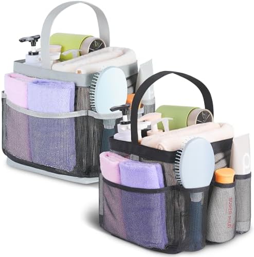 2 Pack Mesh Shower Caddy Portable for College Dorm Room Essentials, Shower Caddy Dorm with 8-Pocket Large Capacity,Shower Bag for Beach,Swimming,Gym