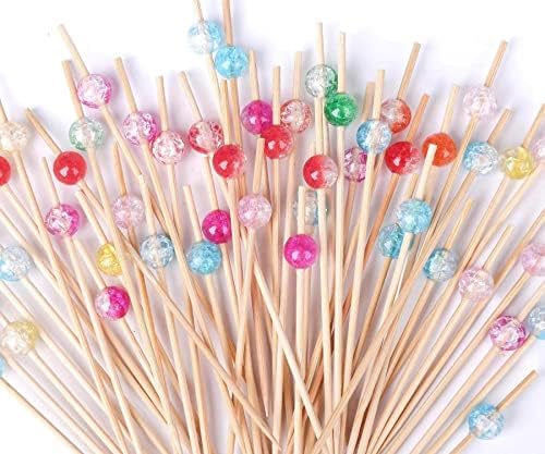 200PCS Cocktail Picks, Fancy Cocktail Toothpicks for Appetizers Picks, Bamboo Cocktail Skewers for Appetizers Wedding Party Toothpicks, Food Picks for Appetizers - Colorful Pearl (4.7 Inch)