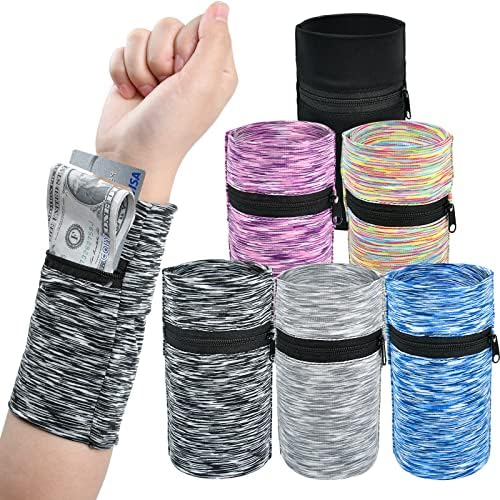 6 Pieces Wrist Wallet for Women Men, High Elasticity Running Wrist Pouch with Zipper, Perfect for Travel Running Walking Hiking, 6 Colors