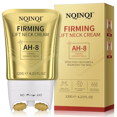 AH-8 Firming Neck Cream with Roller - Neck and Chest Firming Cream to Lift, Tighten & Smooth Sagging Skin, Reduce Wrinkles & Hydrate for Youthful Neck, 4.23 Fl Oz