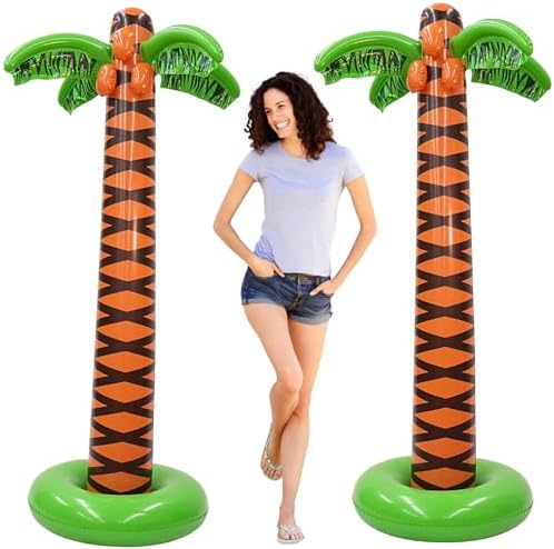 4E's Novelty 2 Pack Giant Inflatable Palm Trees 6 Ft Tall - Palm Tree Blow Up for Tropical Seaside Inflate Trees Party Decorations, Summer Beach Tree Party, Beach Decoration Plant Birthday Supplies