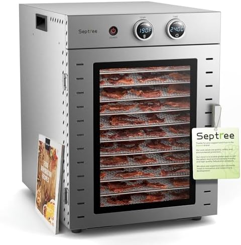 Food Dehydrators Machine with 12 Stainless Steel Trays with Timer Setting, Temperature Adjusted 70 ℉ to 194 ℉, Dryer for Herb, Fruit, Meat, Vegetables, Mushroom, Beef, for Commercial and Household
