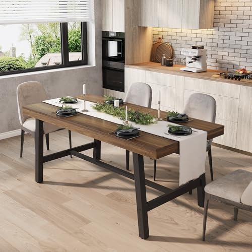 GarveeHome Industrial Dining Table for 4-6 People, 63 in Long Wooden Kitchen Table with Sturdy Metal Frame & Natural Wood Finish - Seats 4 Rectangular Counter for Dinner, Kitchen, Dining Room - Brown