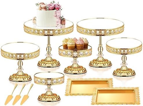 12-Piece Gold Cake Stand Set, Vintage Cake Stand with Crystal Edge and Cupcake Display Tray, Dessert Table Display Set for Wedding Party, Baby Shower, Anniversary Celebration