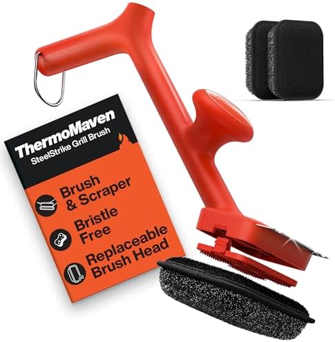 BBQ Grill Brush Bristle Free - 17" Safe Steam Grill Cleaner Brush with Scraper and 3 Brush Heads for Porcelain/Gas/Charcoal Grill Outdoor Grill Barbecue Cleaner
