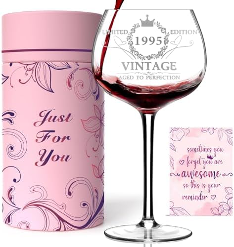 30TH Birthday Gifts for Her, Vintage 1995 Engraved Wine Glass, 30 Year Old Birthday Decorations For Women, Funny 30 Bday Gifts Idea For Women, Friends, Daughter, Sister - Turning 30 Present