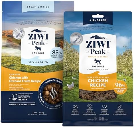 ZIWI Peak Chicken Dry Dog Food Bundle- Steam & Dried Chicken w/Fruits (28.8oz) + Air-Dried Chicken (16oz)