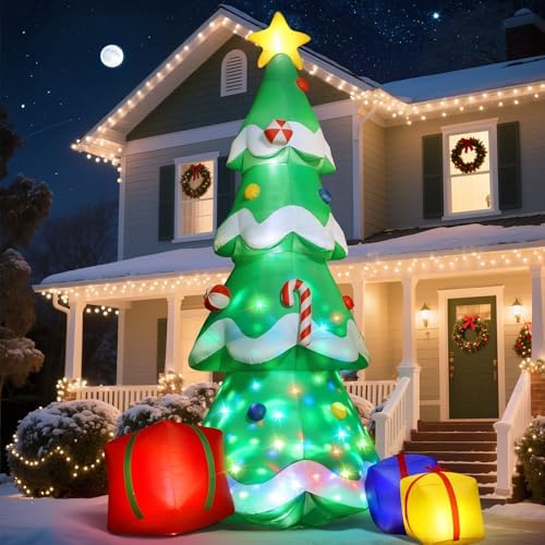 Dawdix 14FT Christmas Tree Inflatable Outdoor Decoration, Giant Christmas Inflatables Tree with 3 Gift Boxes, Lighted Christmas Decoration for Yard, Blow Up Xmas New Year Lawn Decor