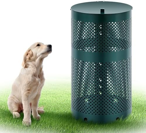 Round Outdoor 10 Gallon Capacity Trash Can with Lid for Dog Waste Station - Rust Free UV Powder Coated - Designed to Mount on Any Post or Wall(Green)