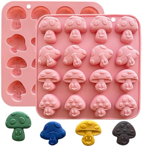 2PCS Mushroom Silicone Mold,16 Cavity Cute Mushroom Chocolate Molds, 3D Mushroom Candy Ice Gummy Fondant Mold, Mushroom Themed Resin Mold for jello Cookie Soap Candle Dessers Making