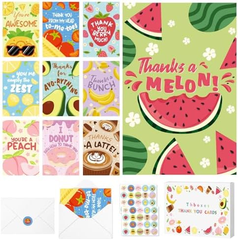 40 Pack Funny Thank You Cards with Envelopes & Stickers, 4×6 in Cute Thank You Card, Blank Cards and Envelopes Greeting Card for Kids Birthday, Wedding, Baby Shower, Thanksgiving, Christmas