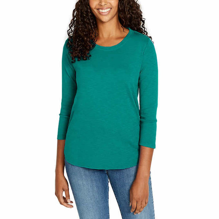 KIRKLAND Signature Ladies' Cotton Slub Tee (as1, Alpha, x_s, Regular, Regular, Teal, X-Small)