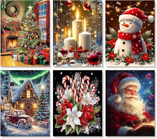 6 Pack Paint by Numbers Kit for Adults Beginners Christmas-Christmas Adult Paint by Number Kits on Canvas, DIY Acrylic Oil Painting Kits for Adults Without Frame for Gift Home Wall Decor(12x16inch)