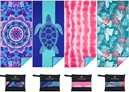 4 Pack Microfiber Thin Lightweight Beach Towel Oversized 71x32 Extra Large Sand Free Towels for Travel Swim Pool Yoga Gym Camping for Adults Women Men Beach Essentials Accessories Vacation Gift