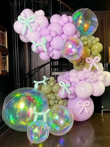 9Pcs Iridescent 4D Round Ball Balloons 10 Inch/Holographic Balloons for Korean Idol/Christmas and New Year/Clear Foil Decorative Folding Rainbow/Under The Sea Mermaid Party Balloon