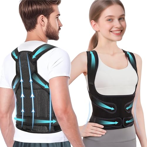 Posture Corrector for Women and Men, Full Back Brace with Adjustable Shoulder Straightener, Upper & Lower Back Support for Pain Relief, Spine Alignment, Scoliosis, Hunchback (L, Black)