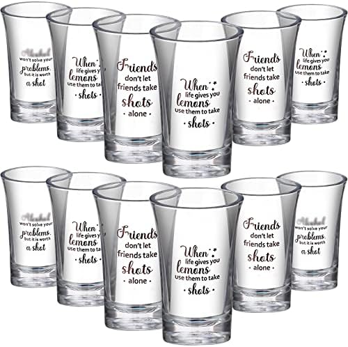 Cunhill 12 Packs Acrylic Clear Party Shot Glasses Random Set 1.2 Ounce Small Glasses Funny Friends Wine Glasses Acrylic Drinking Glasses for Adult Glass Shot Cups(Friend)