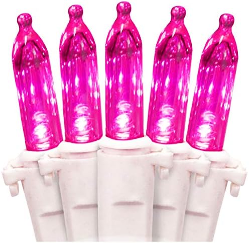 612 Vermont 100 Pink LED Christmas Lights on a White Wire Cord, UL Approved for Indoor and Outdoor Use, Lighted Length 18.5 Feet, Total Length 20.8 Feet, Connect Up to 27 Sets End to End