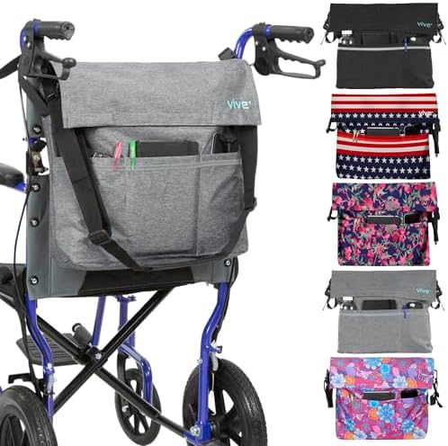 Vive XL Wheelchair Accessories Bag - Waterproof, Scratch-Resistant, Double-Stitched, Machine Washable for Adults, Seniors, 15 Colors - Storage Walker Backpack to Hang on Back of Wheel Chair