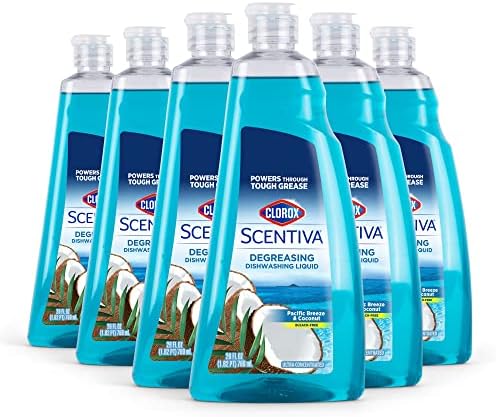 Clorox Scentiva Dishwashing Liquid Soap | Smells Great and Cuts Through Grease Fast | Quick Rinsing Formula for a Powerful Clean You Can Trust, Pacific Breeze & Coconut, 26 Oz (Pack of 6)