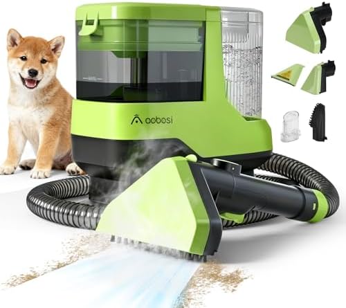 AAOBOSI Portable Carpet Cleaner Machine, 17Kpa Upholstery Steam Cleaner with Smart Voice Prompting, Self-cleaning, 4 Tools for Pets, Car, Couch and Stairs- C688, Green