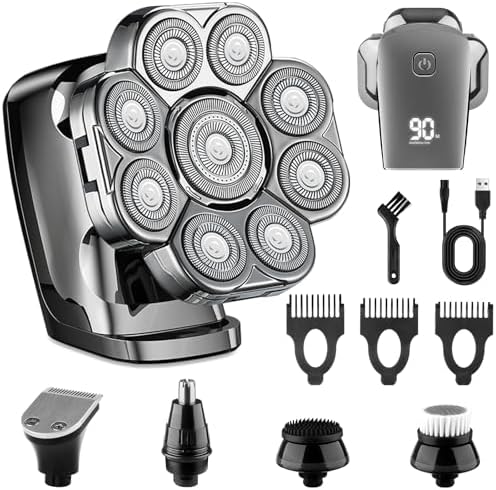9D Head Shaver for Bald Men, 5-in-1 Electric Razor for Men with Nose Hair Trimmer, Cordless Rechargeable & Waterproof Bald Head Shavers for Wet/Dry with Large Battery, LED Display, Birthday Gifts